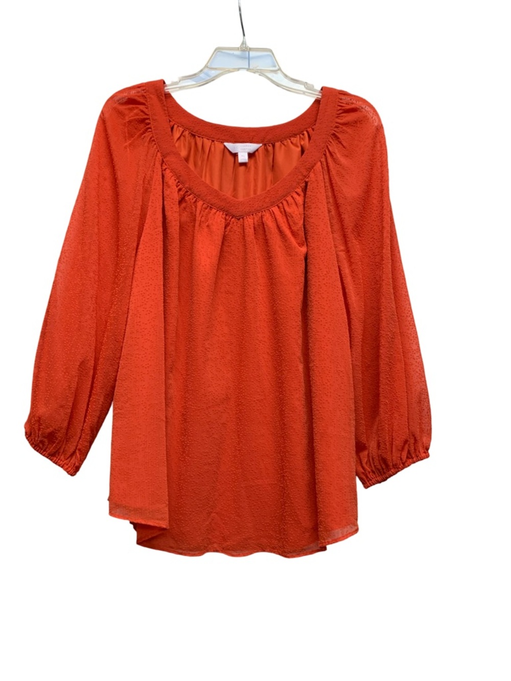 LC Lauren Conrad Orange TexturedPeasant Blouse Sheer Sleeves